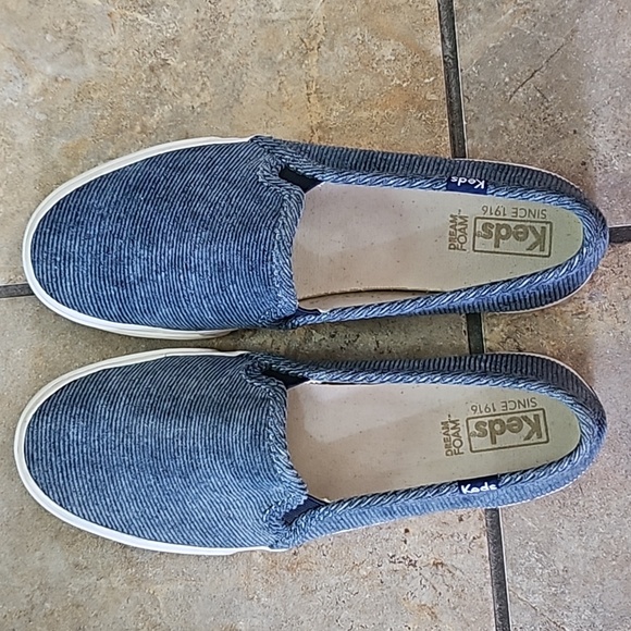 Amazing Keds double decker blue denim corduroy slip on sneakers size 8 - Picture 1 of 5